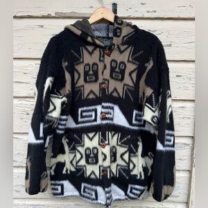 Vintage Inca Tribal Artesanias Alpaca Peruvian Jacket Coat Sweater Hoodie Ethnic